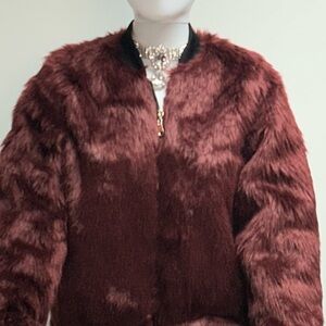 Say What? Faux Fur Jacket in Rich Burgundy Size Small